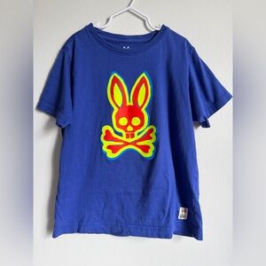 Psycho Bunny Blue Tee with Neon Bunny Graphic